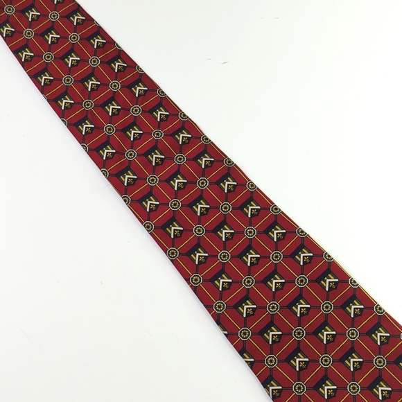 Tommy Hilfiger 90's Vintage Crest Banner Printed Italian Silk Neck Tie Red Navy - Picture 10 of 10
